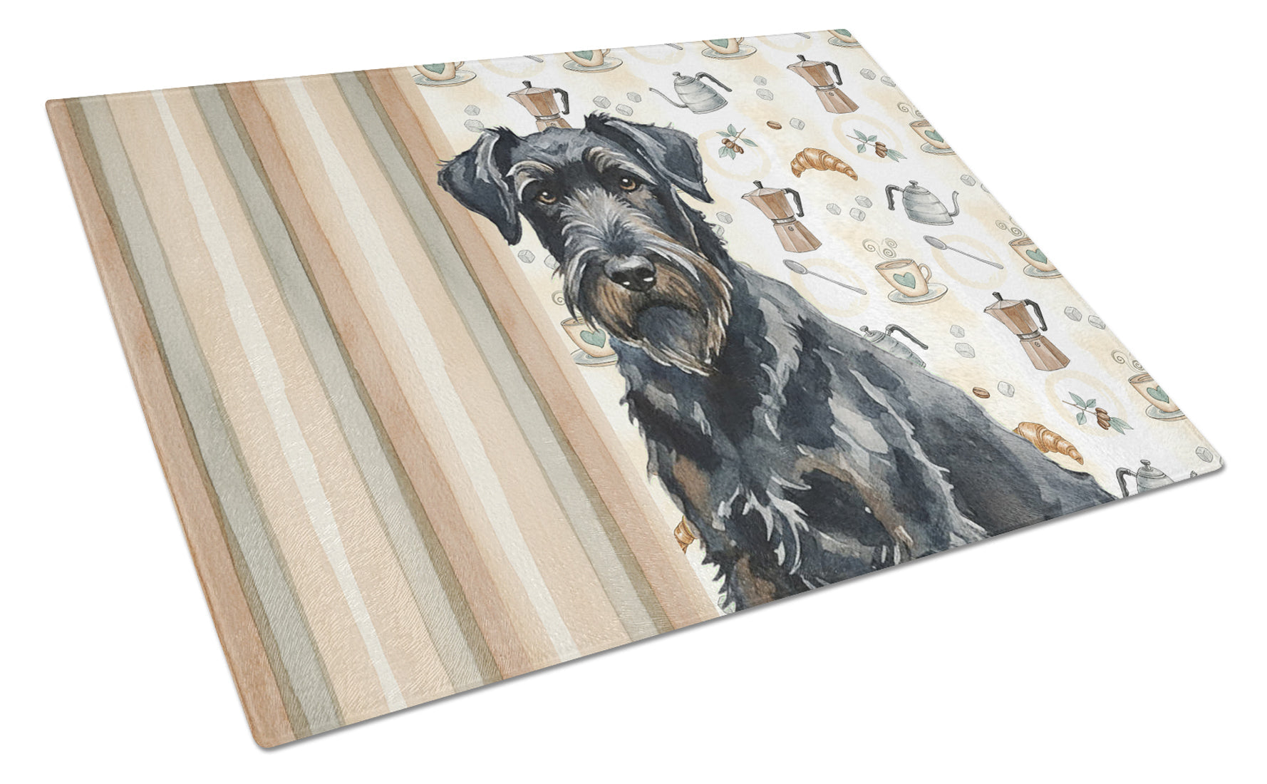Black Russian Terrier Coffee Bar Cutting Board Tempered Glass Kitchen Cutting Surface, Heat Resistant Chopping, Non-Slip Feet, Food Prep & Serving