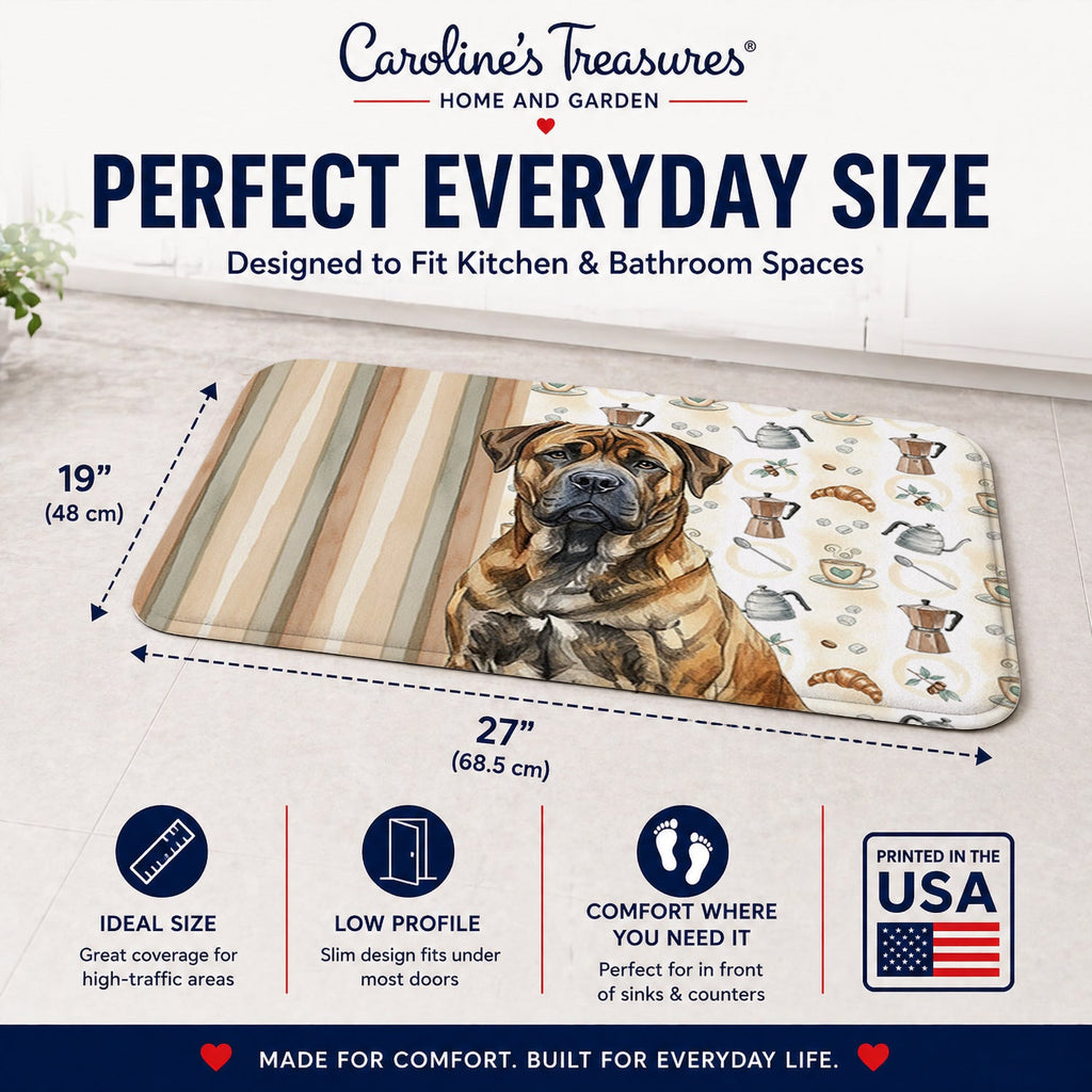 Brindle Boerboel Coffee Bar Memory Foam Kitchen Mat Machine Washable Anti-Fatigue Cushion Comfort Bath or Kitchen Rug