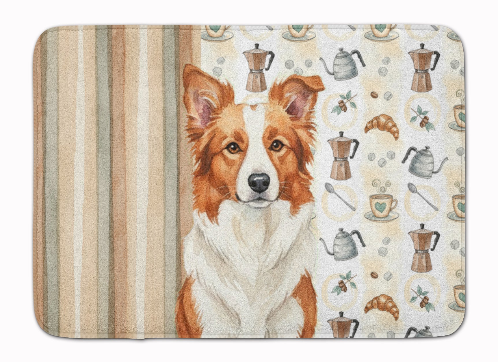 Red and White Border Collie Coffee Bar Memory Foam Kitchen Mat Machine Washable Anti-Fatigue Cushion Comfort Bath or Kitchen Rug