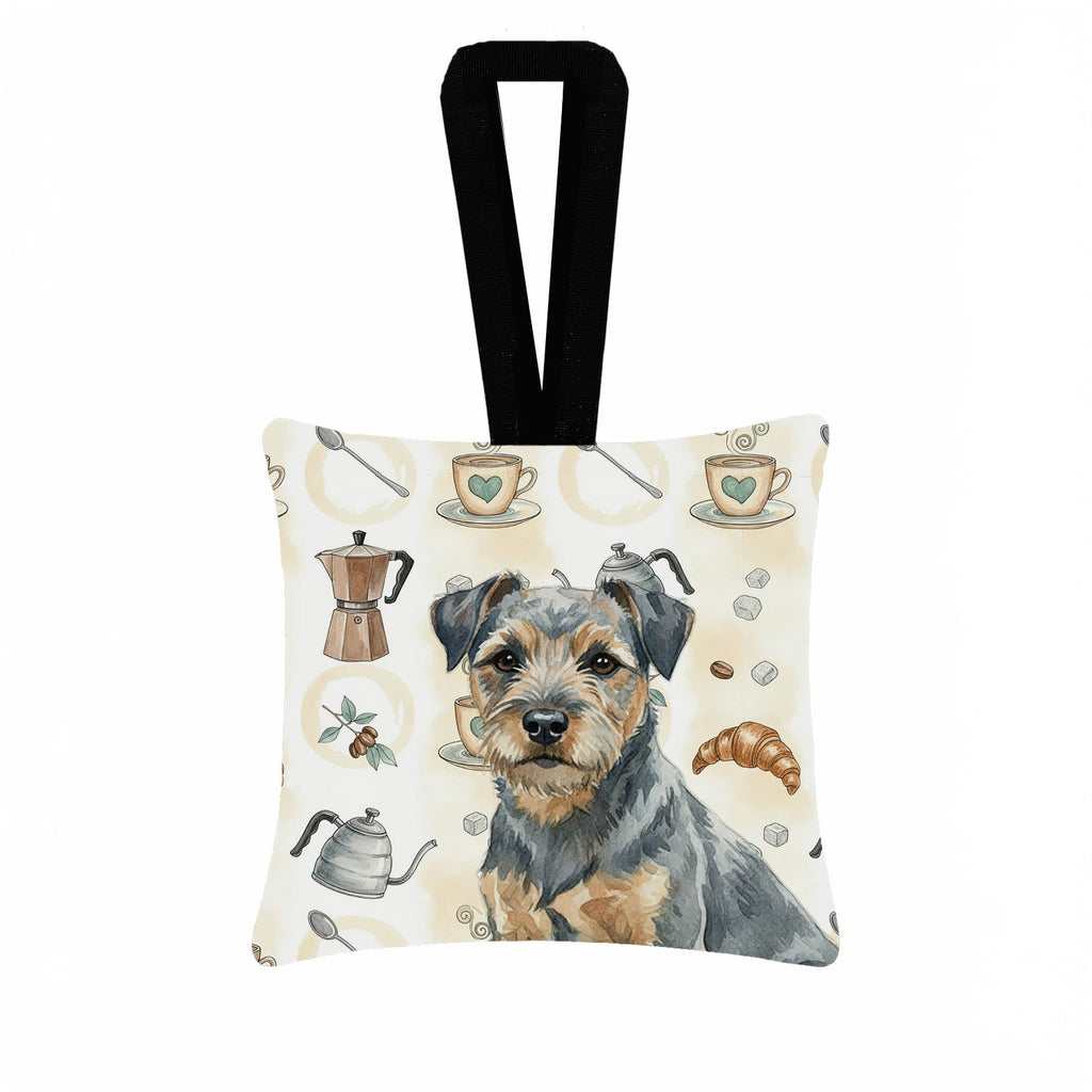 Blue and Tan Border Terrier Coffee Bar Hanging Square Fabric Ornament 3.5 � 3.5 Decorative Door-Knob & Tree Hanger, Soft Fabric