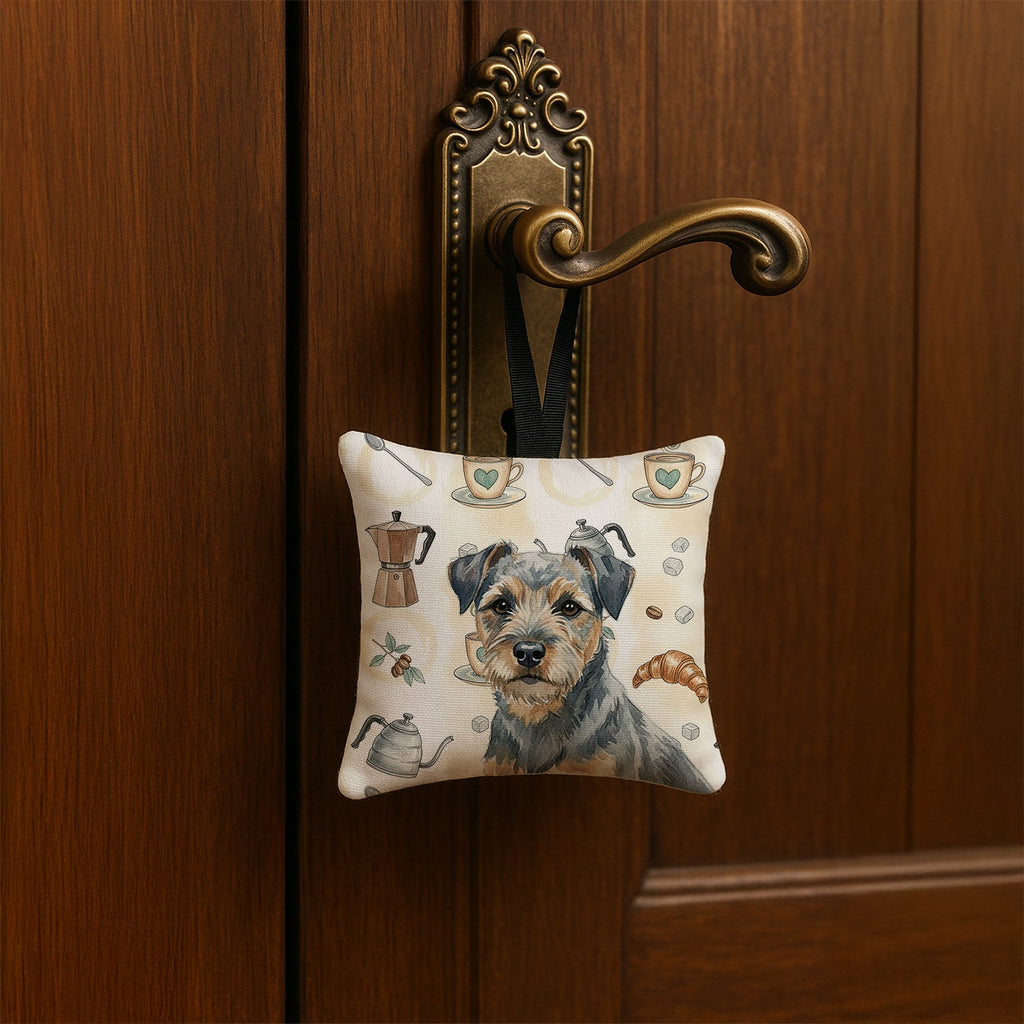 Blue and Tan Border Terrier Coffee Bar Hanging Square Fabric Ornament 3.5 � 3.5 Decorative Door-Knob & Tree Hanger, Soft Fabric
