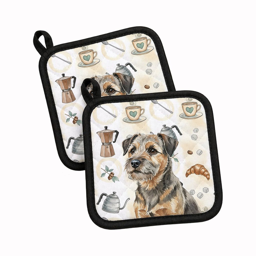 Grizzle and Tan Border Terrier Coffee Bar Pot Holder Set of 2 Heat Resistant Quilted Hot Pads 7.5 x 7.5 Inch, Insulated Kitchen Trivets for Cooking & Baking