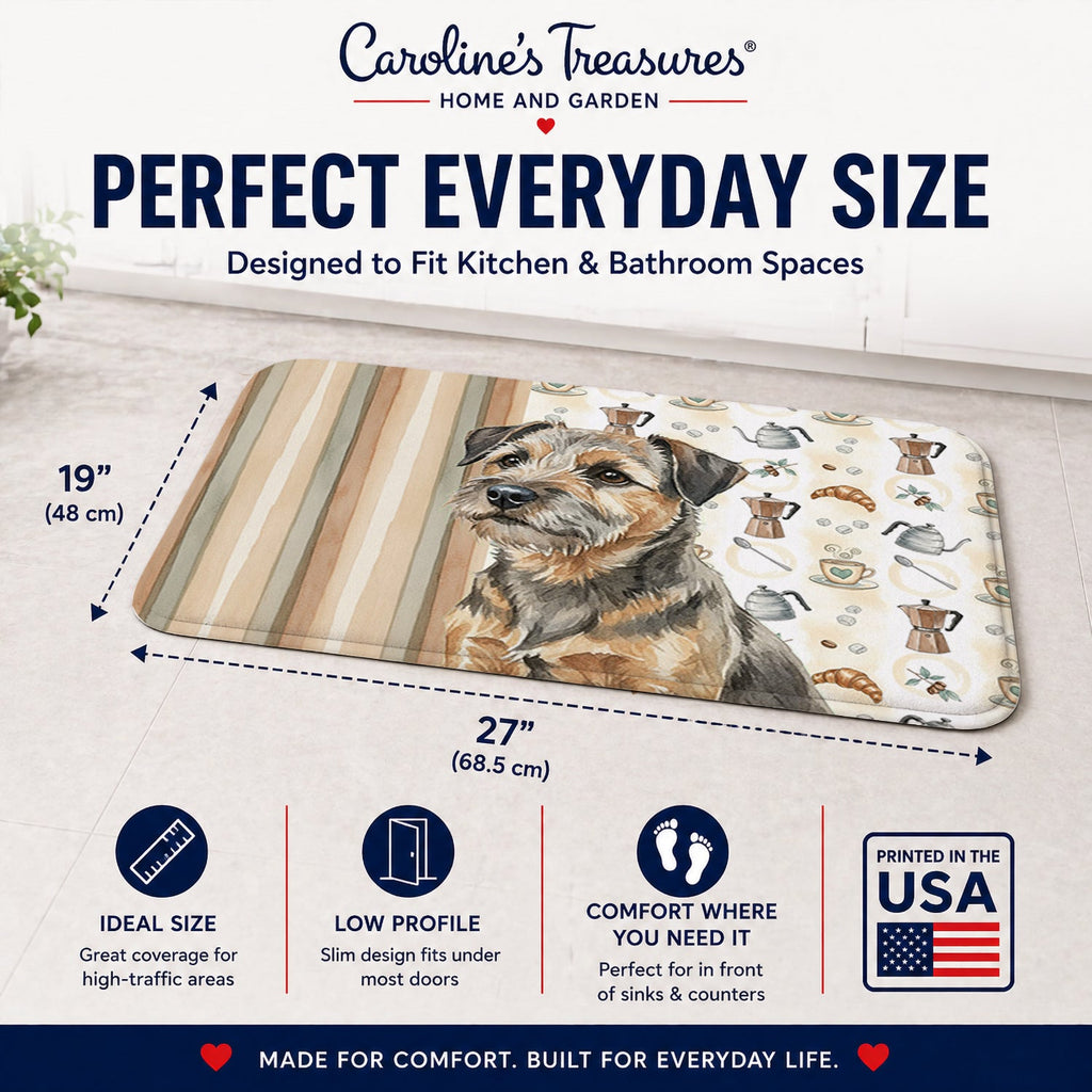 Grizzle and Tan Border Terrier Coffee Bar Memory Foam Kitchen Mat Machine Washable Anti-Fatigue Cushion Comfort Bath or Kitchen Rug