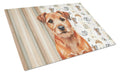 Red Border Terrier Coffee Bar Cutting Board Tempered Glass Kitchen Cutting Surface, Heat Resistant Chopping, Non-Slip Feet, Food Prep & Serving