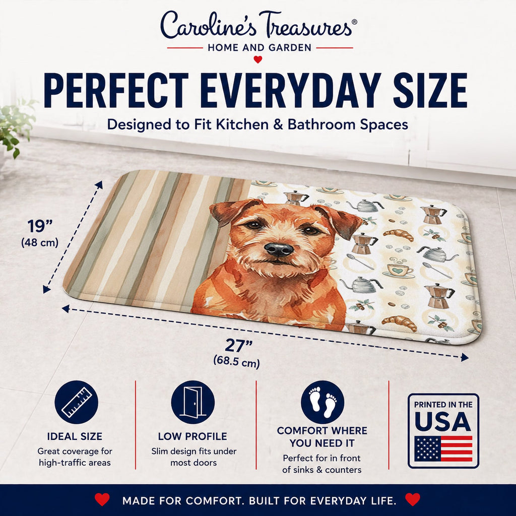 Red Border Terrier Coffee Bar Memory Foam Kitchen Mat Machine Washable Anti-Fatigue Cushion Comfort Bath or Kitchen Rug