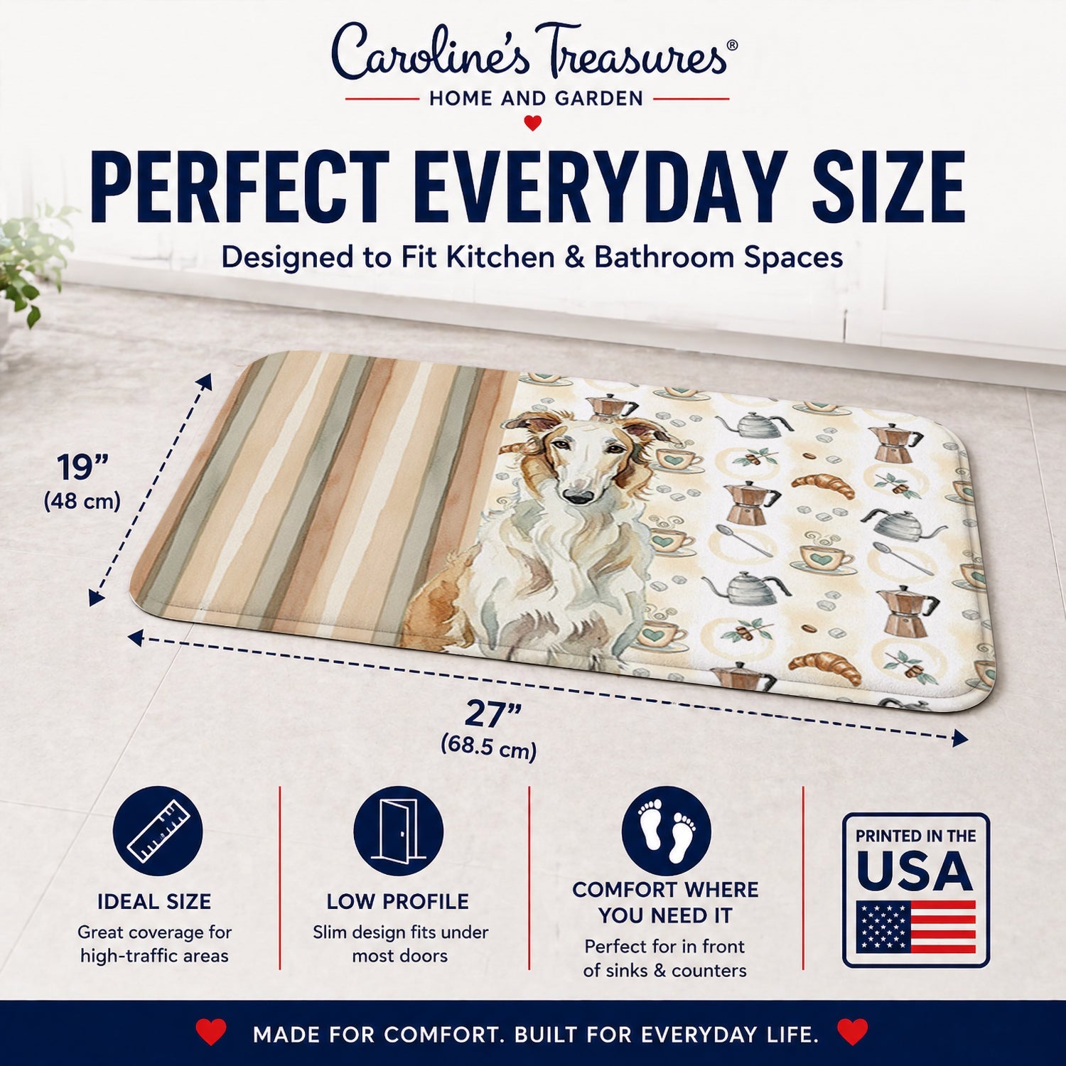 Borzoi Coffee Bar Memory Foam Kitchen Mat Machine Washable Anti-Fatigue Cushion Comfort Bath or Kitchen Rug