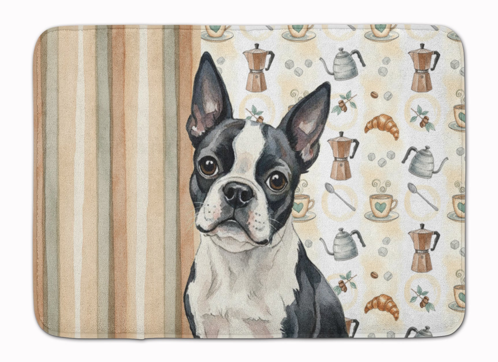 Boston Terrier Coffee Bar Memory Foam Kitchen Mat Machine Washable Anti-Fatigue Cushion Comfort Bath or Kitchen Rug