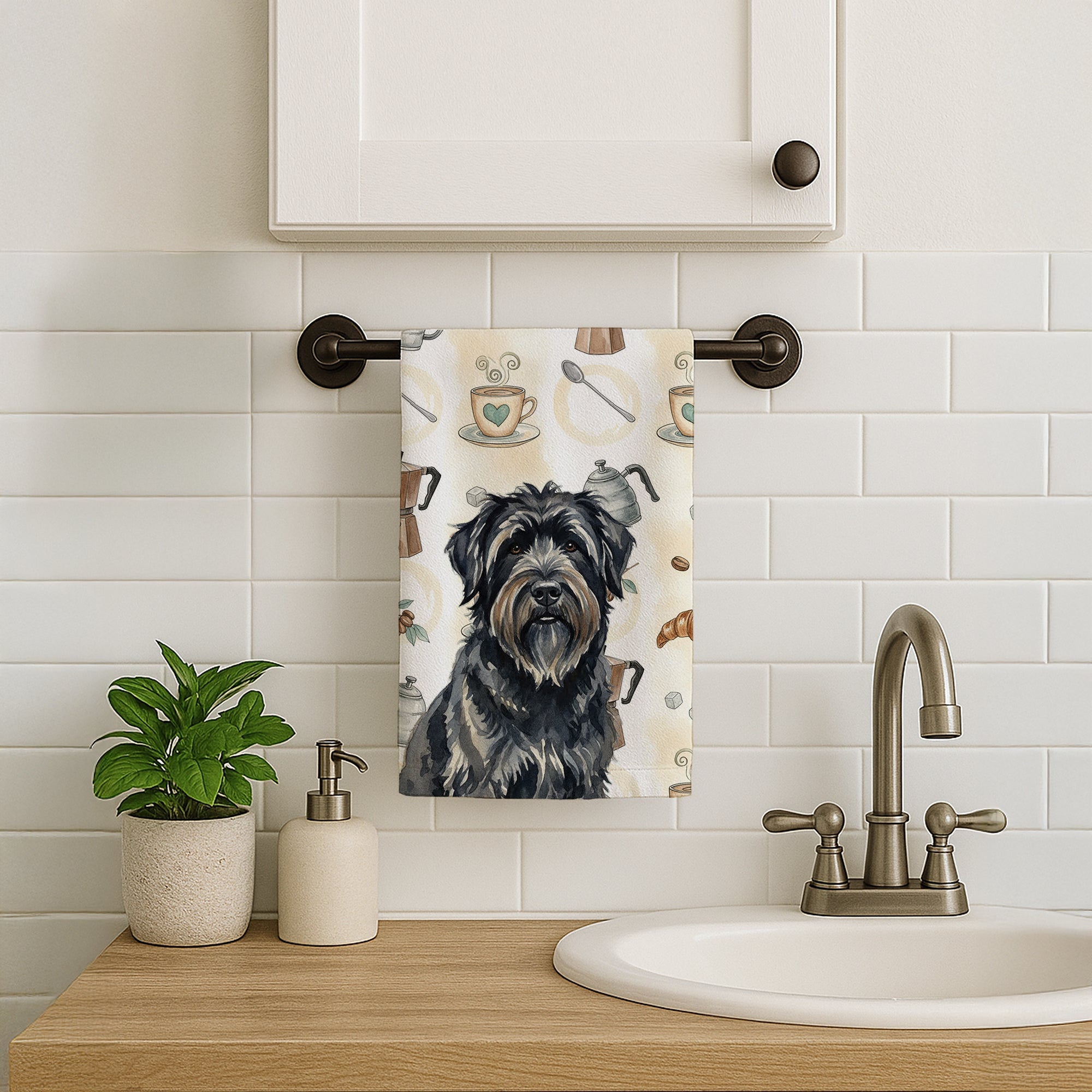 Bouvier des Flandres Coffee Bar Kitchen Towel Velour Plush Front and Cotton Loop Back Machine Washable