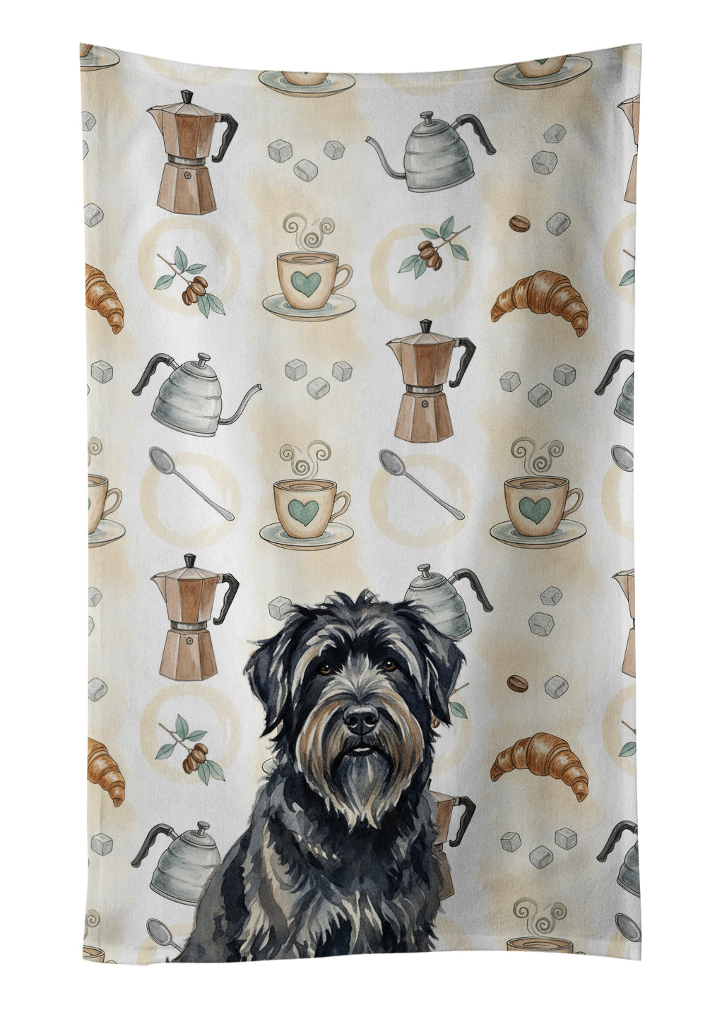 Bouvier des Flandres Coffee Bar Kitchen Towel Velour Plush Front and Cotton Loop Back Machine Washable
