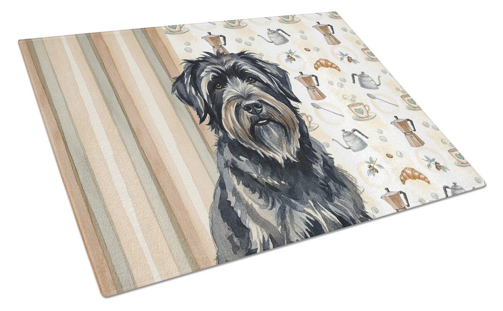 Bouvier des Flandres Coffee Bar Cutting Board Tempered Glass Kitchen Cutting Surface, Heat Resistant Chopping, Non-Slip Feet, Food Prep & Serving