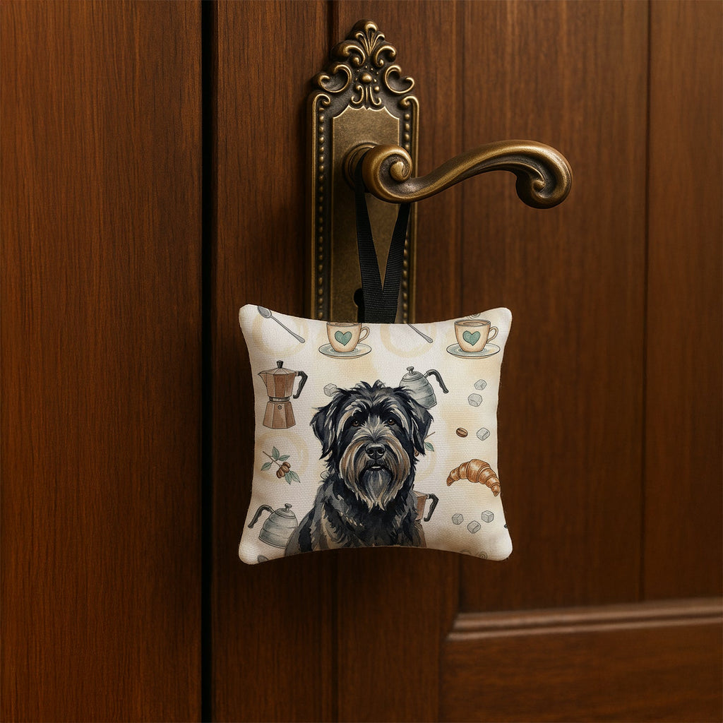 Bouvier des Flandres Coffee Bar Hanging Square Fabric Ornament 3.5 � 3.5 Decorative Door-Knob & Tree Hanger, Soft Fabric