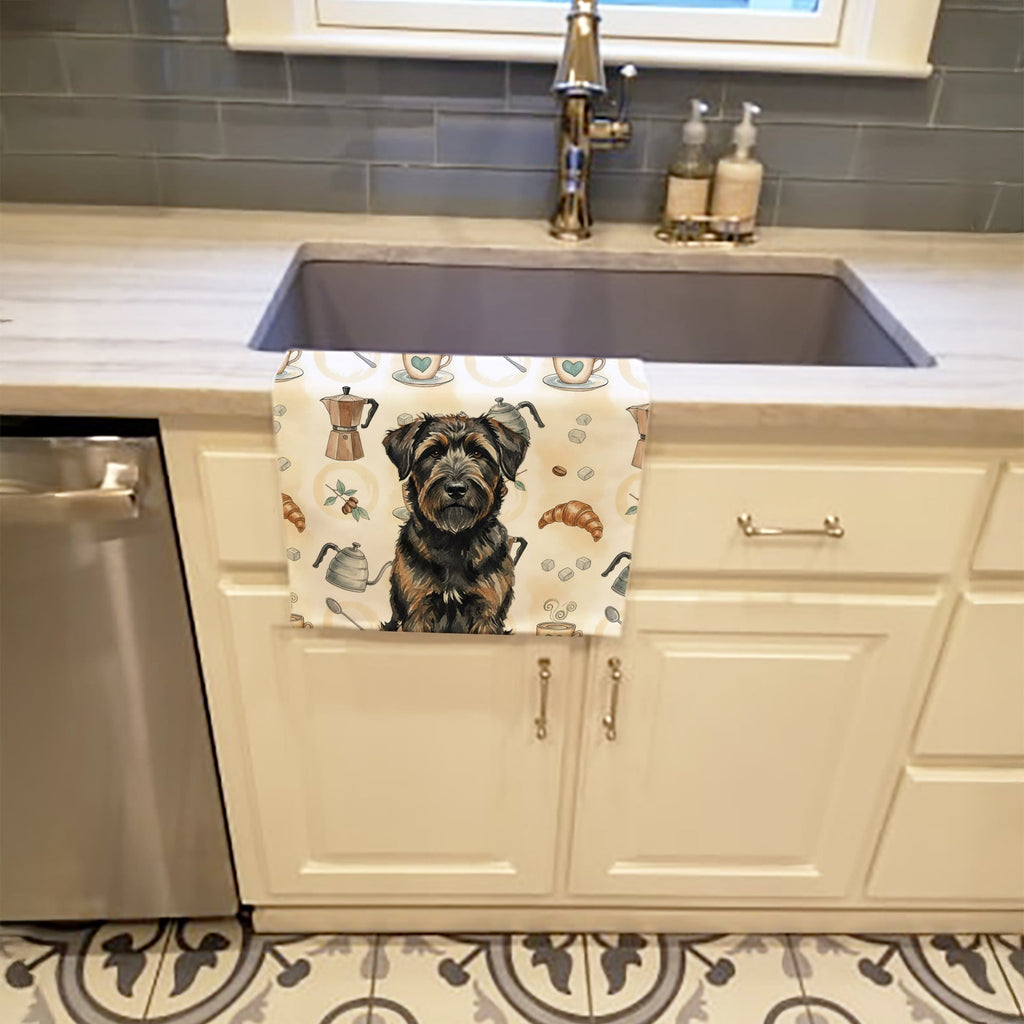 Brindle Bouvier des Flandres Coffee Bar Kitchen Towel Velour Plush Front and Cotton Loop Back Machine Washable