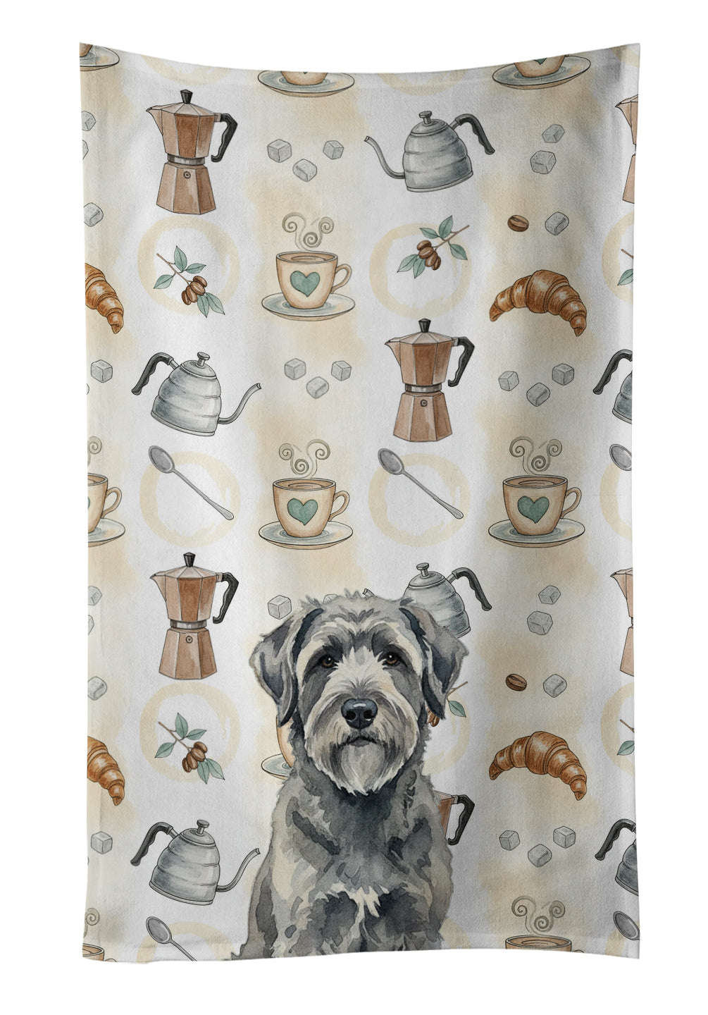 Gray Bouvier des Flandres Coffee Bar Kitchen Towel Velour Plush Front and Cotton Loop Back Machine Washable