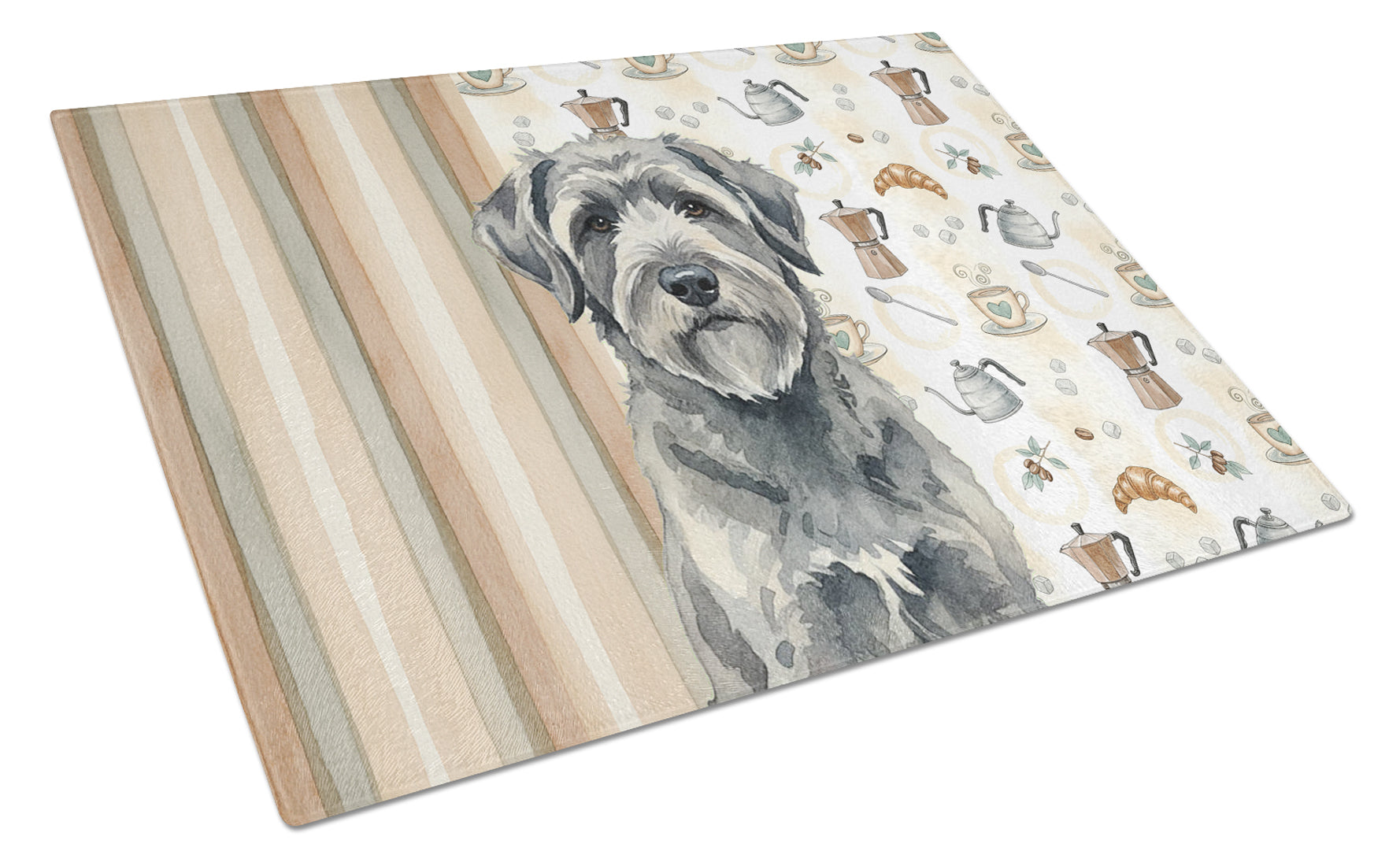 Gray Bouvier des Flandres Coffee Bar Cutting Board Tempered Glass Kitchen Cutting Surface, Heat Resistant Chopping, Non-Slip Feet, Food Prep & Serving