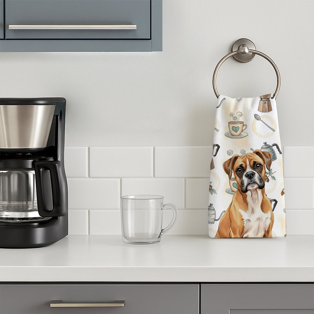 Boxer Coffee Bar Kitchen Towel Velour Plush Front and Cotton Loop Back Machine Washable