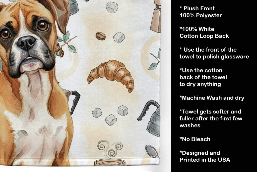 Boxer Coffee Bar Kitchen Towel Velour Plush Front and Cotton Loop Back Machine Washable