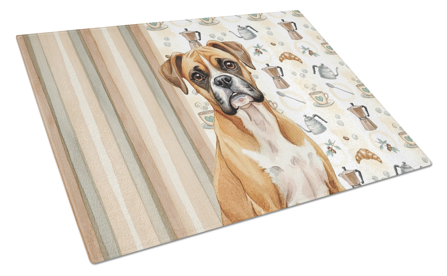 Boxer Coffee Bar Cutting Board Tempered Glass Kitchen Cutting Surface, Heat Resistant Chopping, Non-Slip Feet, Food Prep & Serving