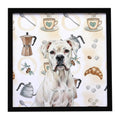 White Boxer Coffee Bar Framed Metal Print Bathroom, Kitchen, Office, Home Decor Wall Art Ready to Hang, Square, 8X8