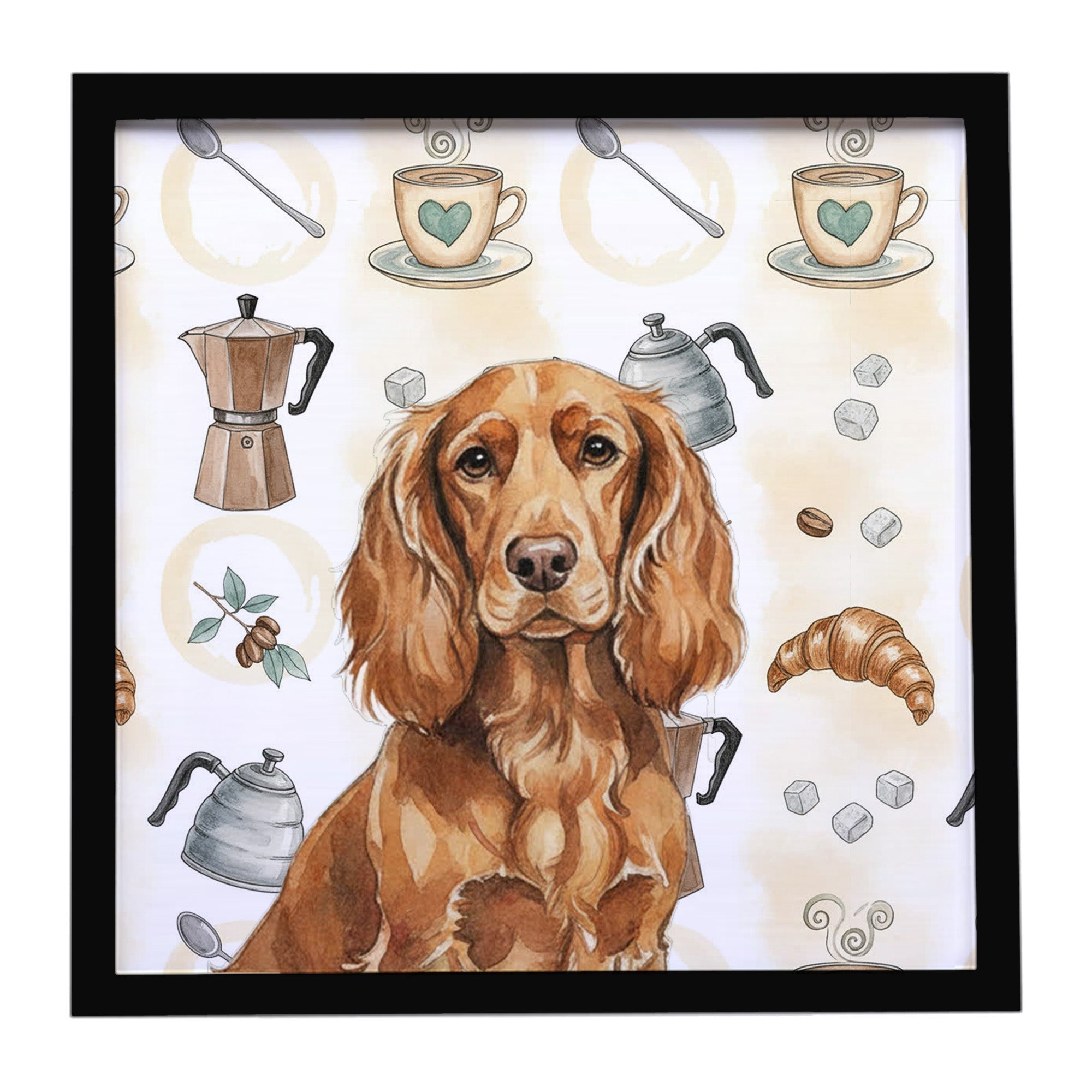 Boykin Spaniel Coffee Bar Framed Metal Print Bathroom, Kitchen, Office, Home Decor Wall Art Ready to Hang, Square, 8X8