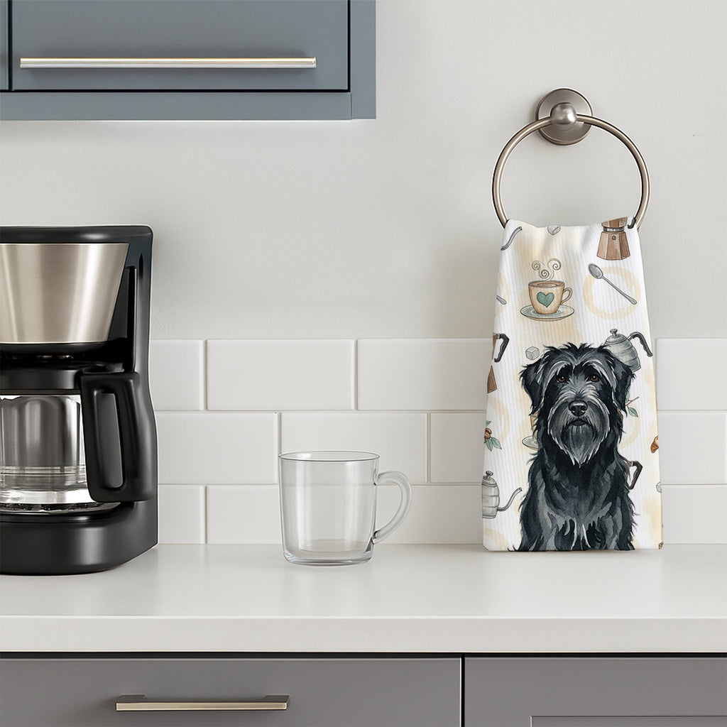 Black Briard Coffee Bar Kitchen Towel Velour Plush Front and Cotton Loop Back Machine Washable