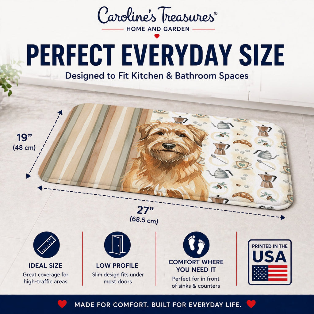 Tawny Briard Coffee Bar Memory Foam Kitchen Mat Machine Washable Anti-Fatigue Cushion Comfort Bath or Kitchen Rug