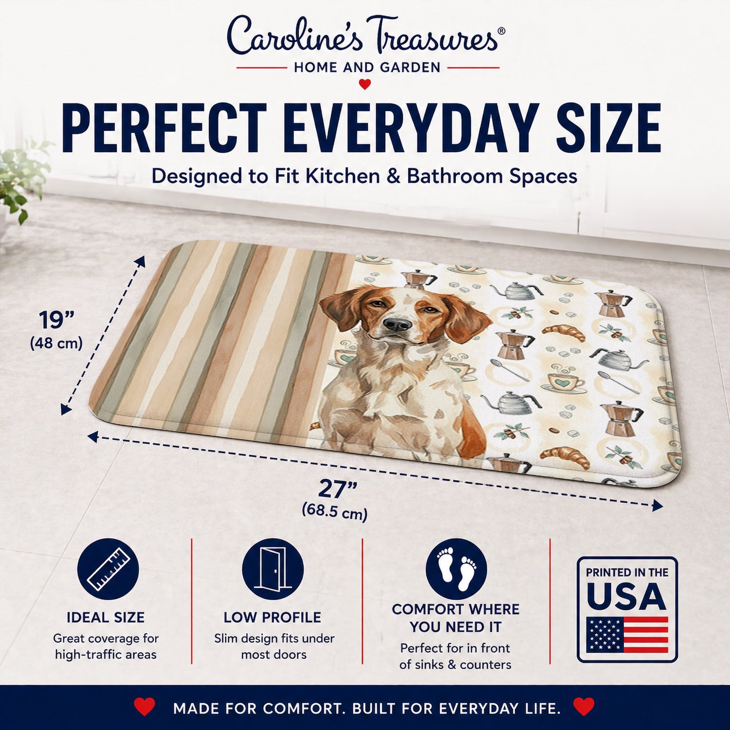 Roan Brittany Coffee Bar Memory Foam Kitchen Mat Machine Washable Anti-Fatigue Cushion Comfort Bath or Kitchen Rug