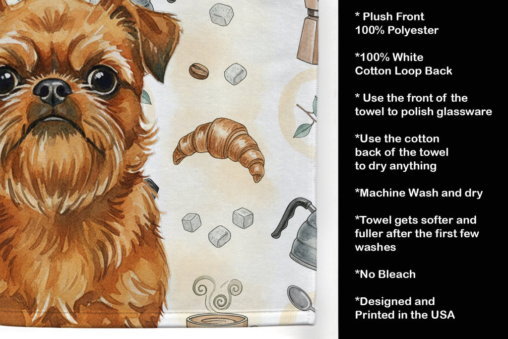 Belge Brussels Griffon Coffee Bar Kitchen Towel Velour Plush Front and Cotton Loop Back Machine Washable