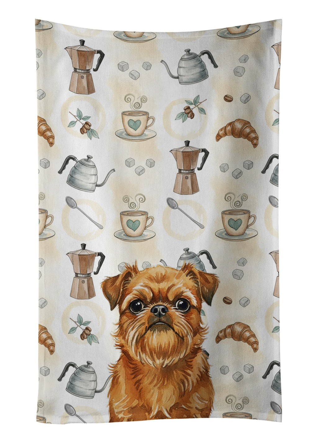 Belge Brussels Griffon Coffee Bar Kitchen Towel Velour Plush Front and Cotton Loop Back Machine Washable