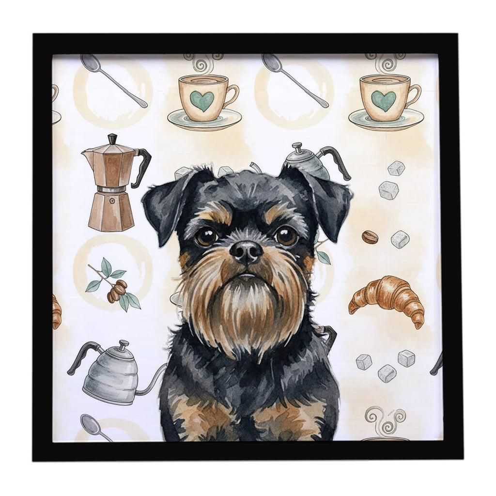 Black and Tan Brussels Griffon Coffee Bar Framed Metal Print Bathroom, Kitchen, Office, Home Decor Wall Art Ready to Hang, Square, 8X8