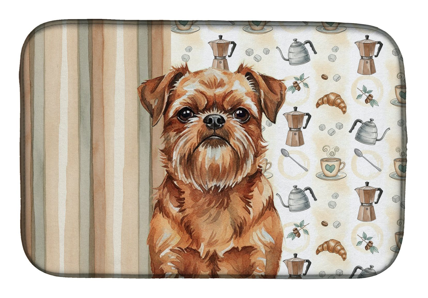 Red Brussels Griffon Coffee Bar Dish Drying Mat Absorbent Dish Drying Mat Pad for Kitchen Counter Dish Drainer Mat for Countertop, 14 x 21", Multicolor
