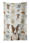 Brindle and White Bull Terrier Coffee Bar Kitchen Towel Velour Plush Front and Cotton Loop Back Machine Washable