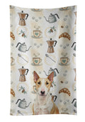 Fawn and White Bull Terrier Coffee Bar Kitchen Towel Velour Plush Front and Cotton Loop Back Machine Washable