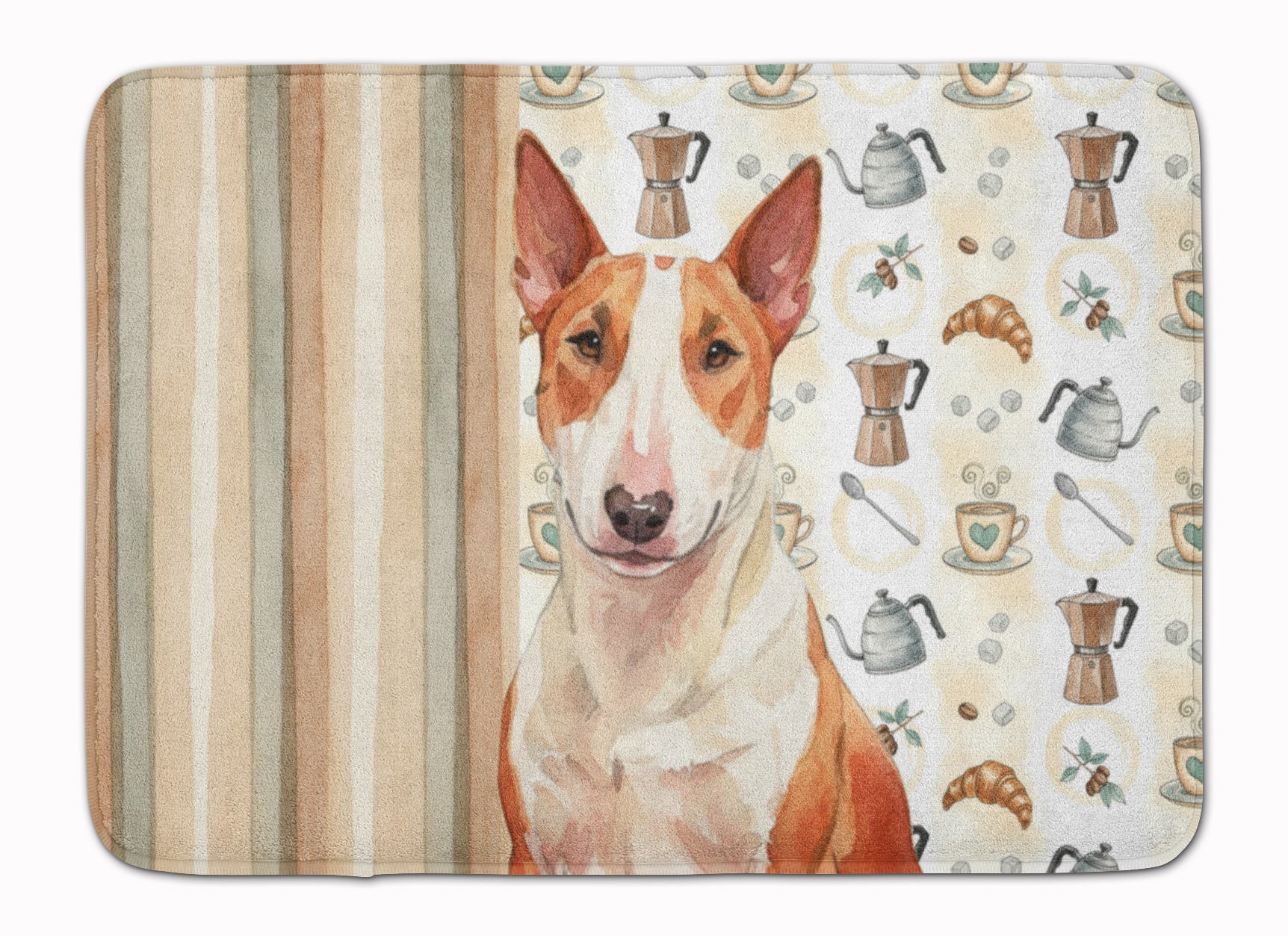 Red and White Bull Terrier Coffee Bar Memory Foam Kitchen Mat Machine Washable Anti-Fatigue Cushion Comfort Bath or Kitchen Rug