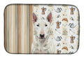 White Bull Terrier Coffee Bar Dish Drying Mat Absorbent Dish Drying Mat Pad for Kitchen Counter Dish Drainer Mat for Countertop, 14 x 21", Multicolor