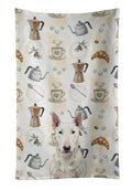 White Bull Terrier Coffee Bar Kitchen Towel Velour Plush Front and Cotton Loop Back Machine Washable