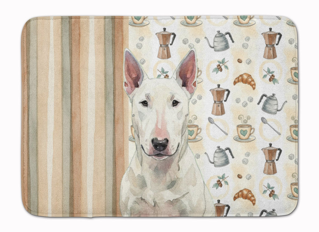 White Bull Terrier Coffee Bar Memory Foam Kitchen Mat Machine Washable Anti-Fatigue Cushion Comfort Bath or Kitchen Rug