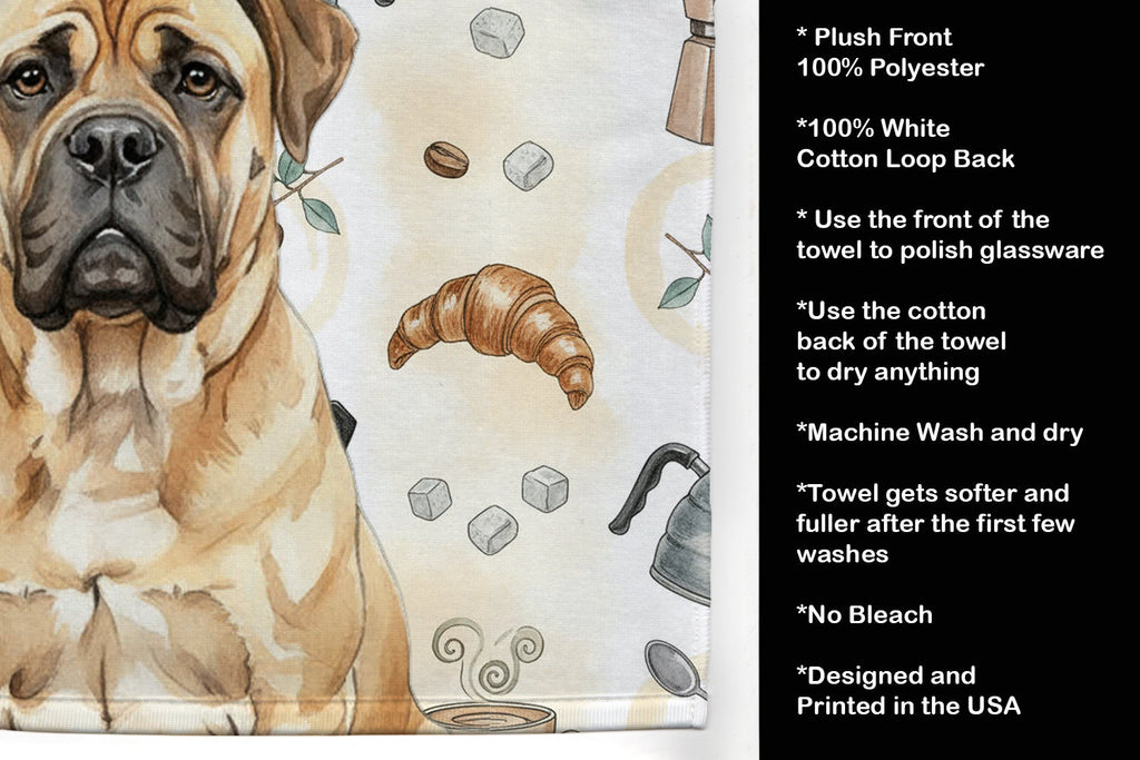 Bullmastiff Coffee Bar Kitchen Towel Velour Plush Front and Cotton Loop Back Machine Washable