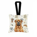 Red Bullmastiff Coffee Bar Hanging Square Fabric Ornament 3.5 � 3.5 Decorative Door-Knob & Tree Hanger, Soft Fabric