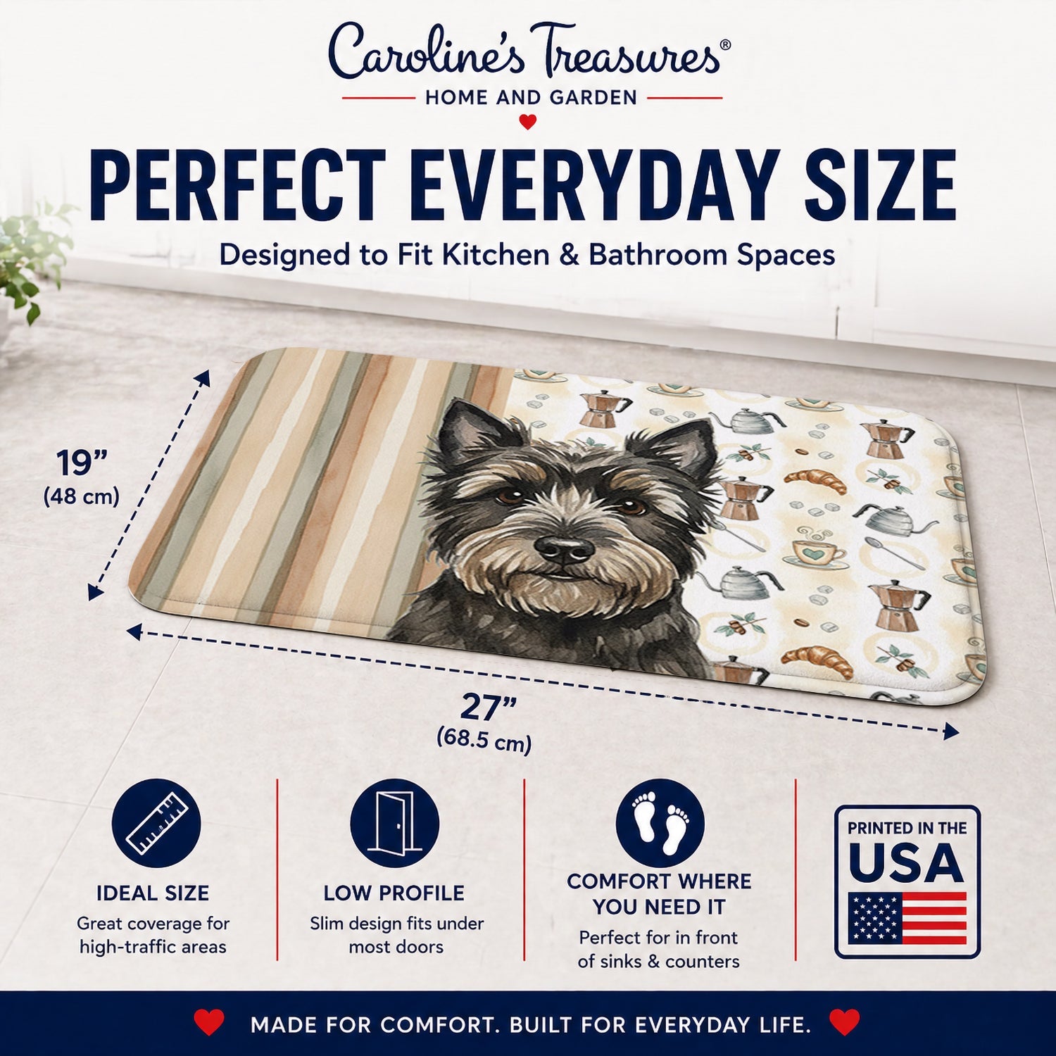 Black Cairn Terrier Coffee Bar Memory Foam Kitchen Mat Machine Washable Anti-Fatigue Cushion Comfort Bath or Kitchen Rug