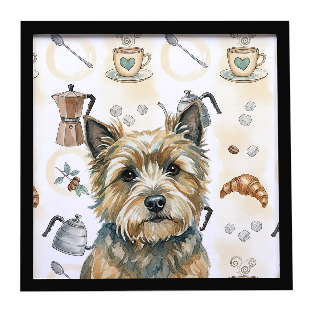 Cairn Terrier Coffee Bar Framed Metal Print Bathroom, Kitchen, Office, Home Decor Wall Art Ready to Hang, Square, 8X8