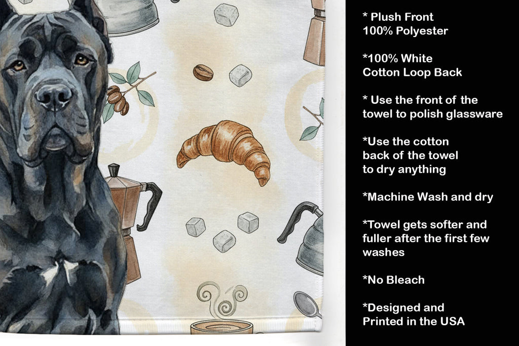 Cane Corso Coffee Bar Kitchen Towel Velour Plush Front and Cotton Loop Back Machine Washable