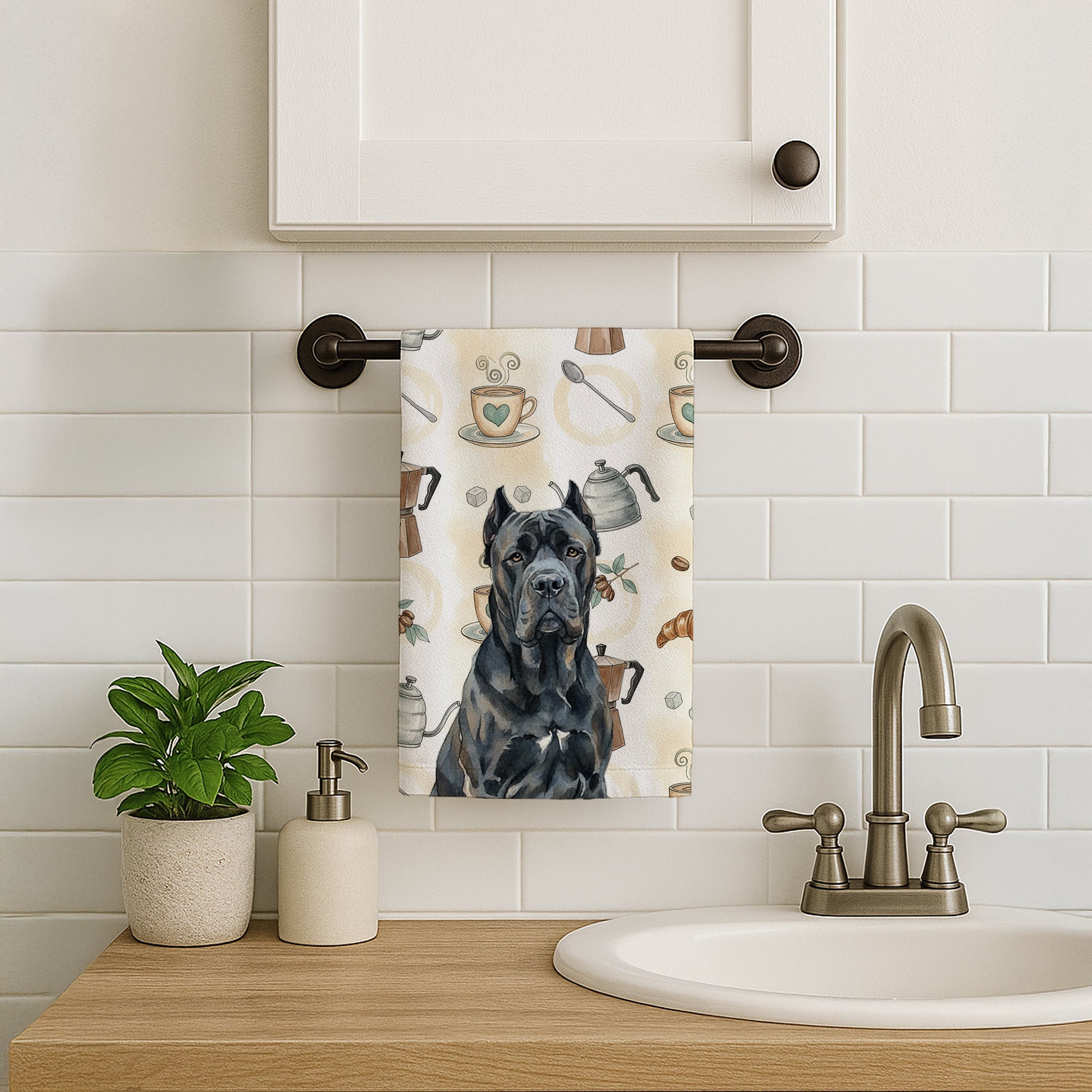 Cane Corso Coffee Bar Kitchen Towel Velour Plush Front and Cotton Loop Back Machine Washable