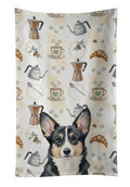 Black and White Cardigan Welsh Corgi Coffee Bar Kitchen Towel Velour Plush Front and Cotton Loop Back Machine Washable