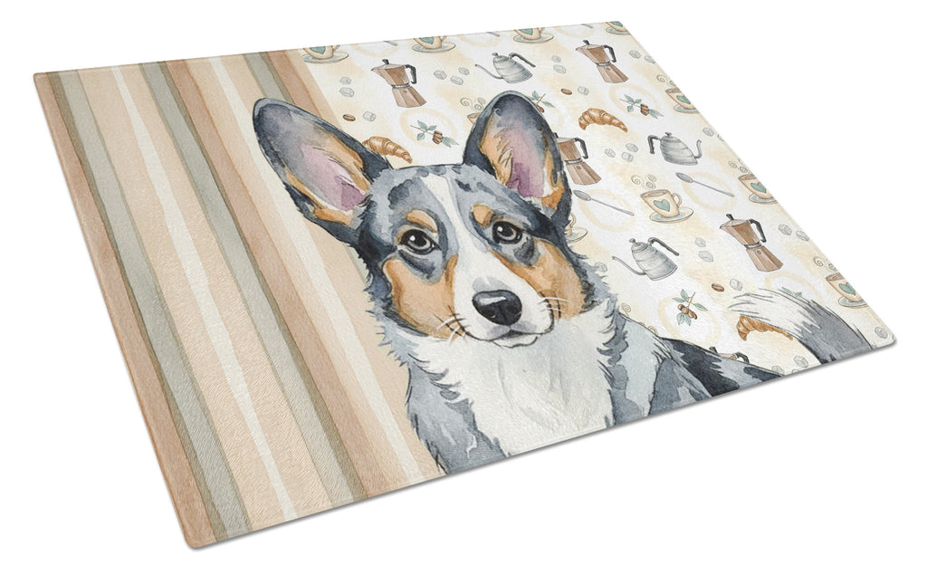 Blue Merle Cardigan Welsh Corgi Coffee Bar Cutting Board Tempered Glass Kitchen Cutting Surface, Heat Resistant Chopping, Non-Slip Feet, Food Prep & Serving