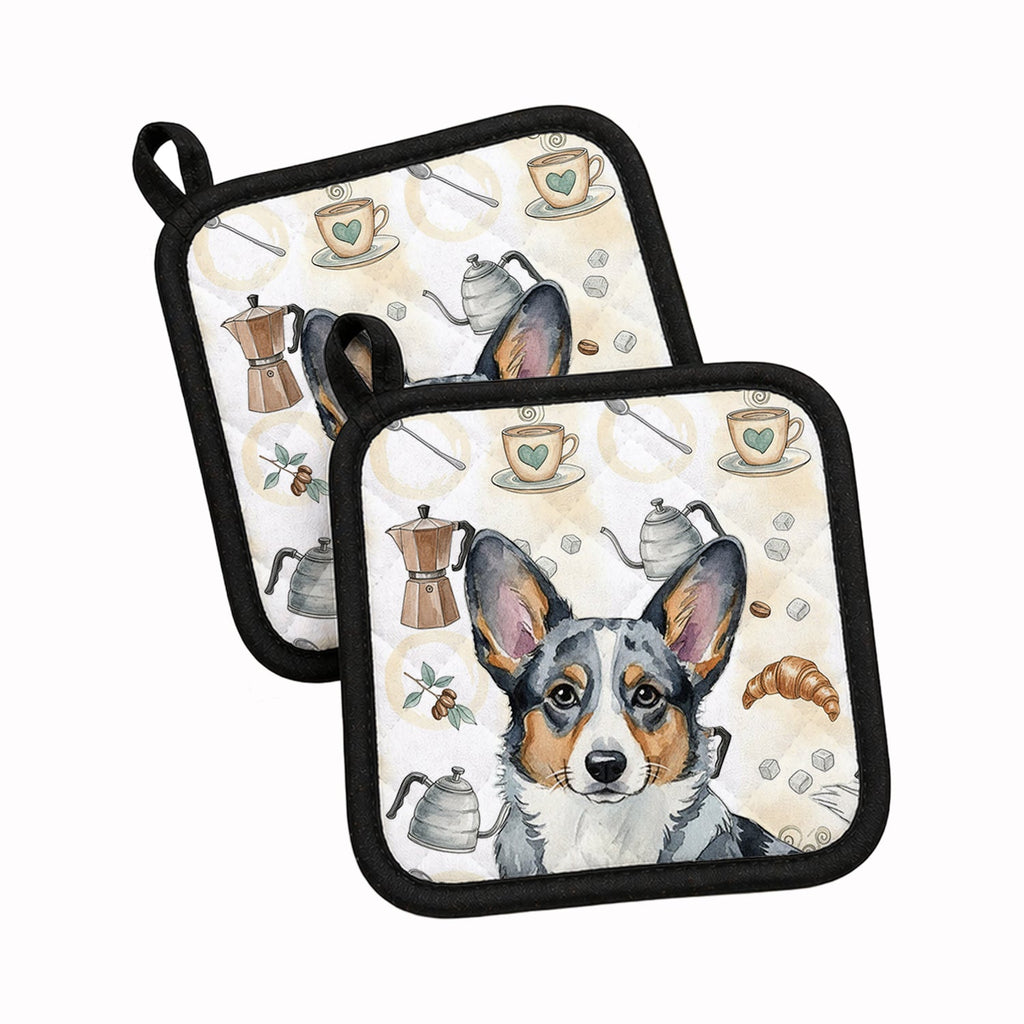 Blue Merle Cardigan Welsh Corgi Coffee Bar Pot Holder Set of 2 Heat Resistant Quilted Hot Pads 7.5 x 7.5 Inch, Insulated Kitchen Trivets for Cooking & Baking