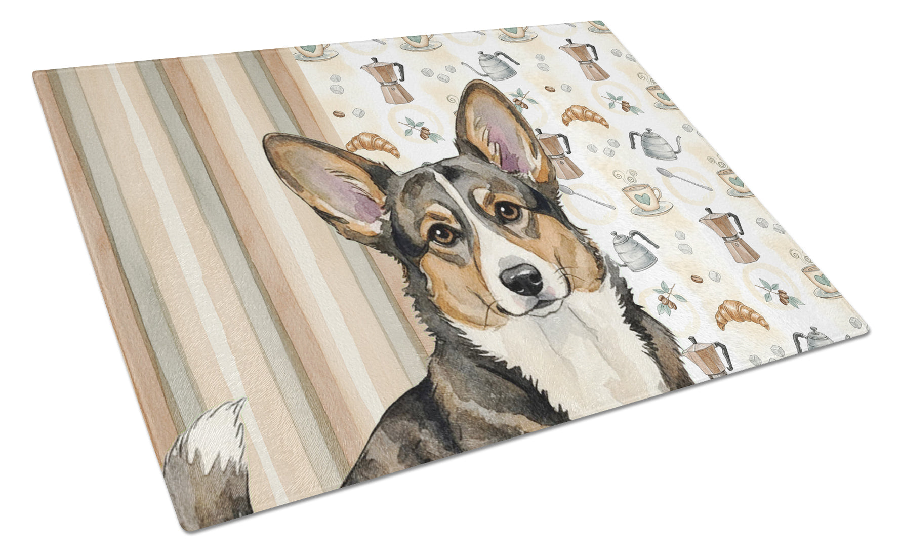 Brindle Cardigan Welsh Corgi Coffee Bar Cutting Board Tempered Glass Kitchen Cutting Surface, Heat Resistant Chopping, Non-Slip Feet, Food Prep & Serving
