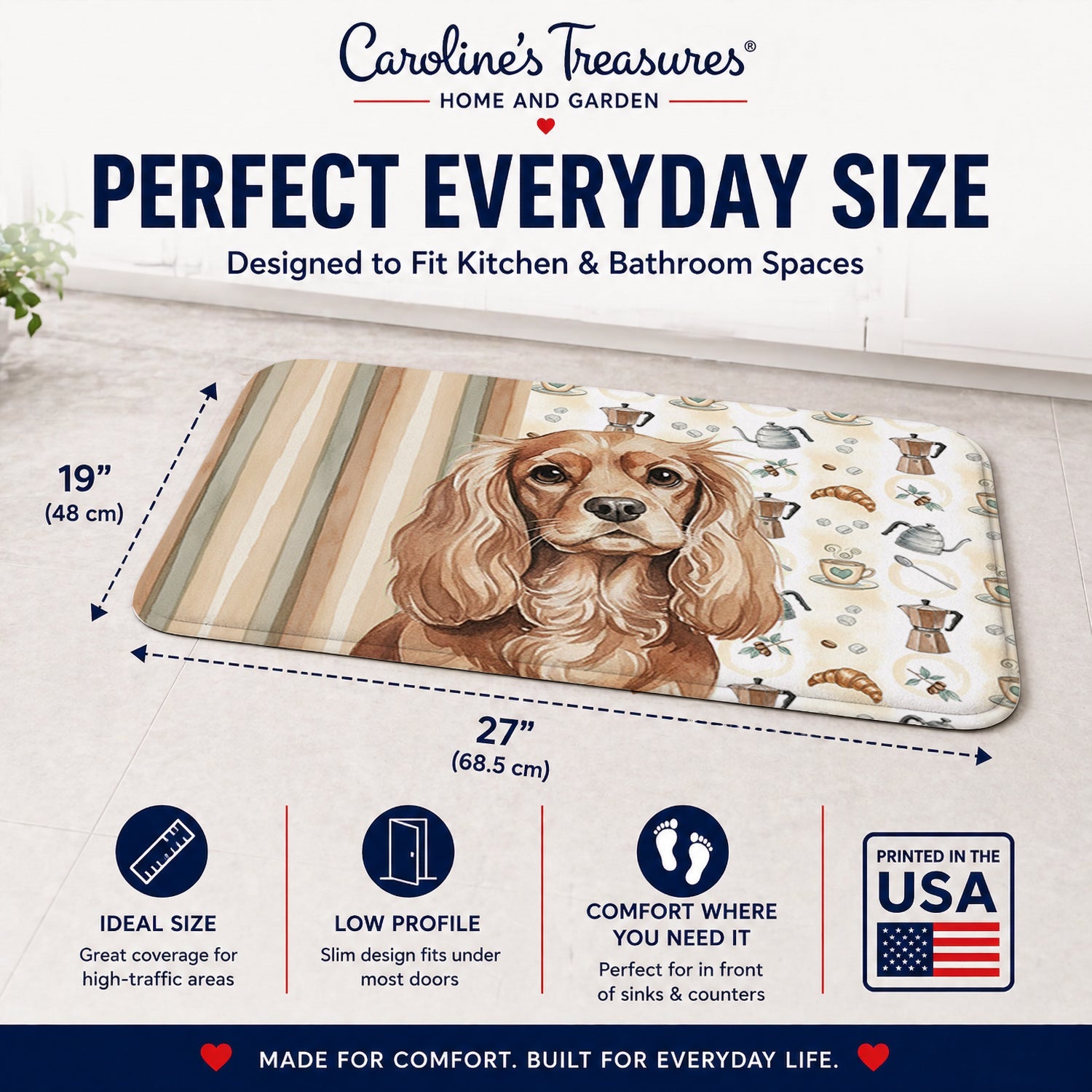 Ruby Cavalier Spaniel Coffee Bar Memory Foam Kitchen Mat Machine Washable Anti-Fatigue Cushion Comfort Bath or Kitchen Rug
