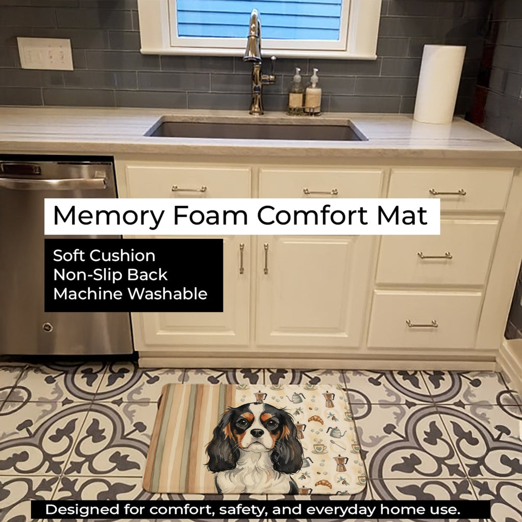 Tricolor Cavalier Spaniel Coffee Bar Memory Foam Kitchen Mat Machine Washable Anti-Fatigue Cushion Comfort Bath or Kitchen Rug