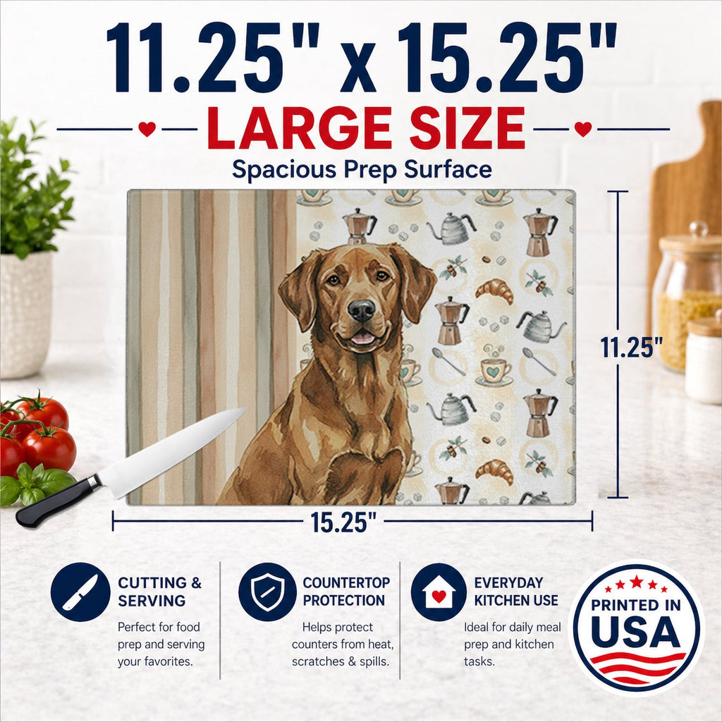 Chesapeake Bay Retriever Coffee Bar Cutting Board Tempered Glass Kitchen Cutting Surface, Heat Resistant Chopping, Non-Slip Feet, Food Prep & Serving