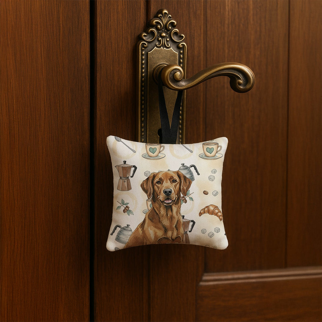 Chesapeake Bay Retriever Coffee Bar Hanging Square Fabric Ornament 3.5 � 3.5 Decorative Door-Knob & Tree Hanger, Soft Fabric